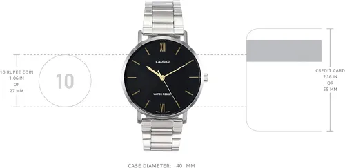 Vista 3 de Casio MTP-VT01D-1B Reloj analógico de 3 manos para hombre de acero inoxidable minimalista esfera negra
