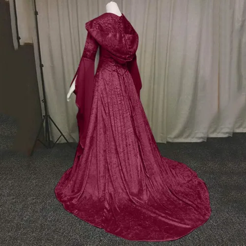 Vista 3 de XIANNV - Disfraces de Halloween para mujer, vestido renacentista, vestido victoriano casual de moda para mujer, vestido de fiesta de cosplay