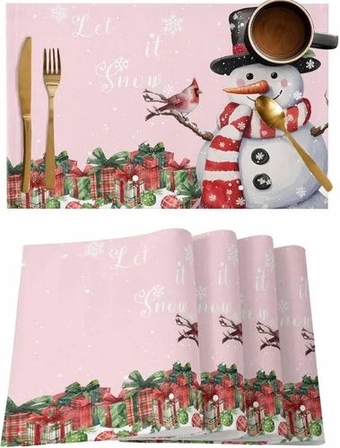 Vista 12 de Juego de 6 manteles individuales de bolas de Navidad para mesa de comedor, paño de lino de algodón para mesa cuadrada/rectangular/redonda