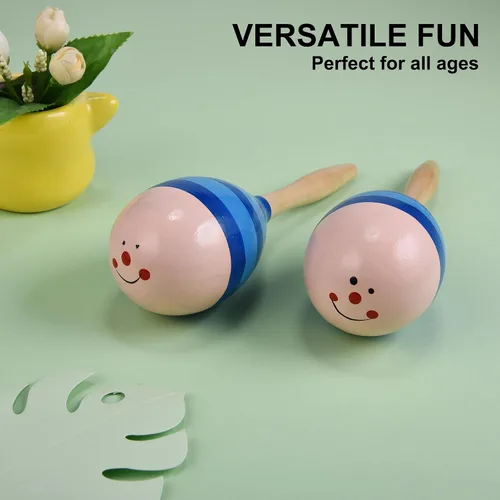 Vista 2 de Maracas para adultos y niños, 2 unidades de 9 pulgadas de maraca de madera para recuerdos de fiesta, color azul