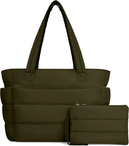 Vista 13 de TOPDesign Bolsa Tote Acolchada para Mujer, Bolso de Mano Ligero Inflado con Compartimentos, Bolsa de Hombro Acolchada para Trabajo, Viajes, Gimnasio