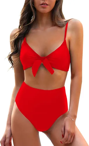 Vista 8 de Blooming Jelly - Conjunto de bikini de cintura alta para mujer, de dos piezas, con nudo, trajes de baño de talle alto Bandera americana A9