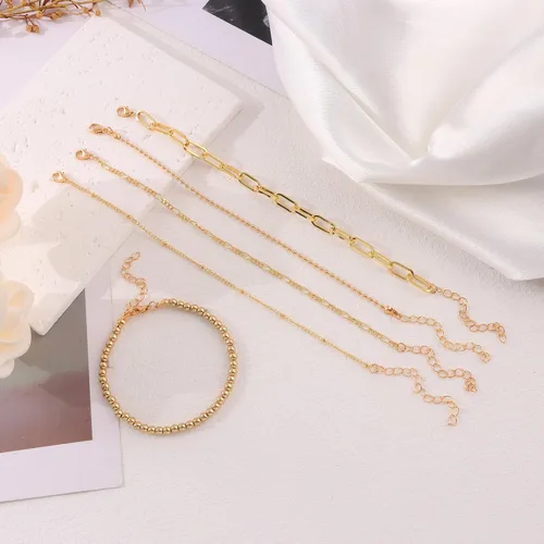 Vista 7 de WAINIS Juego de 23 pulseras de cadena de oro para mujer, de moda, chapadas en oro de 14 quilates, pulseras de clip de eslabones de eslabones