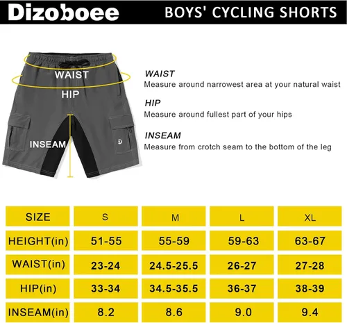 Vista 7 de Dizoboee Pantalones cortos de ciclismo acolchados para niños, pantalones cortos de ciclismo de montaña con relleno, ajuste holgado