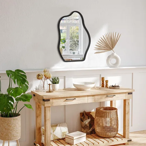 Vista 3 de Espejo irregular para decoración de pared, moderno y asimétrico, pequeño espejo de pared con marco de madera, forma única, espejo artístico de nube