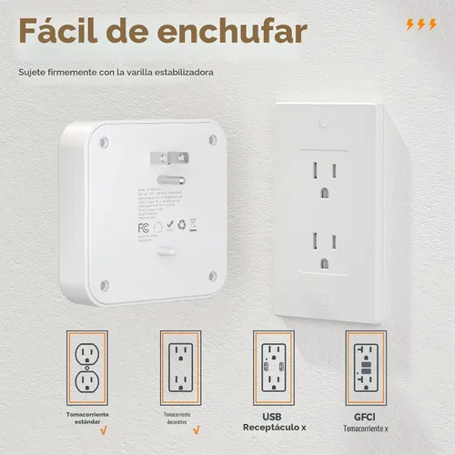 Vista 4 de TESSAN - Extensor de enchufe múltiple, divisor de protección contra sobretensiones