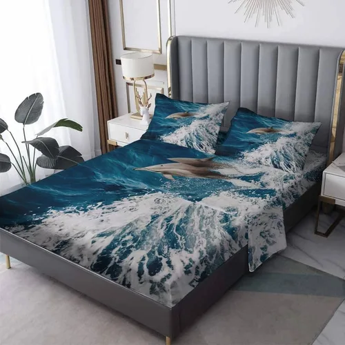 Vista 8 de Dolphin Sheets - Juego de sábanas de tamaño individual, sábanas de microfibra suave con bolsillo profundo, sábanas y fundas de almohada estampadas