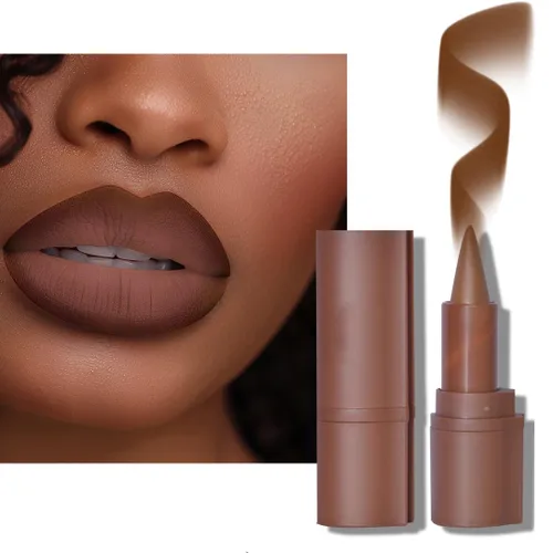 Vista 79 de BAISEN DIARY 2 en 1 doble punta mate delineador de labios y brillo de labios, lápiz combinado de labios marrón nude degradado, delineador de labios