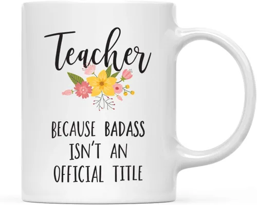 Vista 39 de Andaz Press Taza de café de 11 onzas, regalo de broma, tía porque Badass no es un título oficial, gráfico floral, 1 paquete