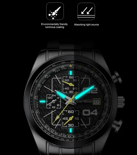 Vista 4 de Relojes de pulsera para hombre, cronógrafo, casual, de cuarzo, con correa de acero inoxidable, impermeable, taquímetro, fecha