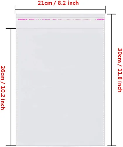 Vista 2 de 100 bolsas de celofán transparente autosellantes de 8 x 10 pulgadas, bolsas de plástico resellables para ropa, perfectas para empaquetar ropa