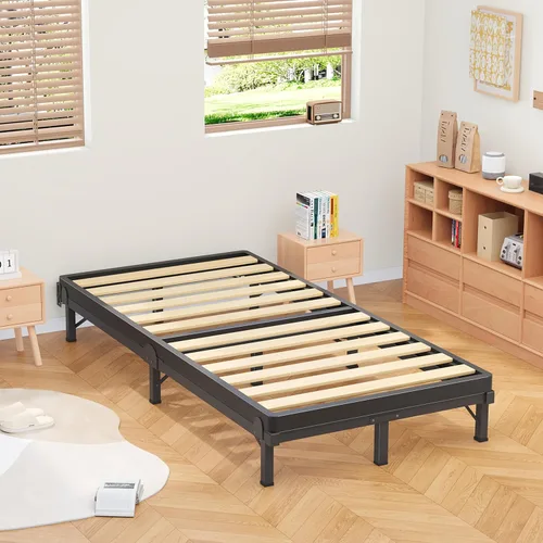Vista 2 de MAF Marco de cama de metal individual de 8 pulgadas para somier, 9 patas de Negro