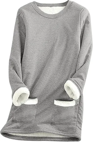Vista 21 de Sudaderas de forro polar para mujer, de manga larga, cómodas, de felpa, cálidas, para invierno Negro