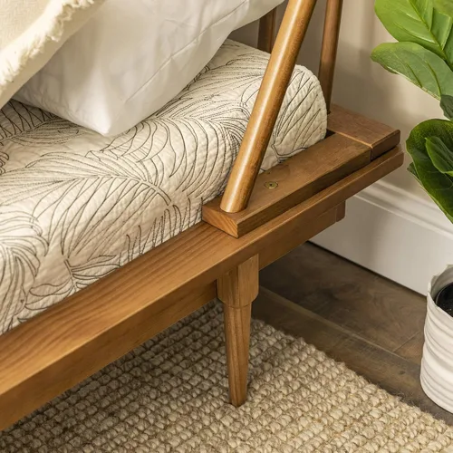 Vista 6 de Walker Edison Moderna plataforma de madera maciza de mediados de siglo, cabecero de cama, estribo, marco de cama, dormitorio, individual, caramelo