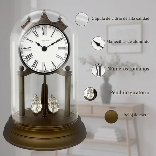 Vista 4 de Genevieve - Reloj de repisa de 9 pulgadas con péndulo giratorio, moderno reloj de aniversario, péndulo giratorio, regalos de boda, reloj