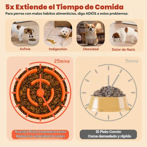 Vista 3 de Comedero Lento Elevado para Perros - Plato de Comida de Laberinto de Cerámica con Soporte de Bambú - Comedero Elevado para Comedores Rápidos - Ideal