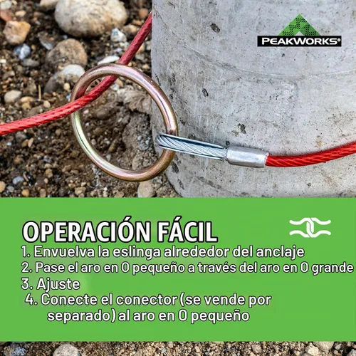 Vista 4 de Peakworks Eslinga de Anclaje de Cable - Punto de Anclaje de Eslinga de Cable Reutilizable con Extremos de Anillos en O - Protección de Detención
