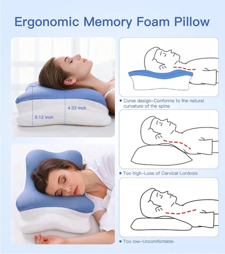 Vista 4 de Almohada cervical para el cuello para aliviar el dolor, almohada ergonómica para dormir de lado para dormir, almohadas de espuma viscoelástica