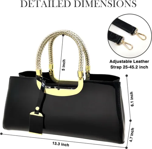 Vista 3 de Bolso de hombro estructurado de piel sintética brillante para mujer, para fiesta de noche, bolso de boda, bolso retro