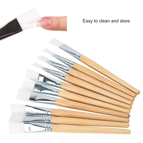 Vista 3 de 10 cepillos de máscara facial, aplicador de lodo de pelo suave, herramienta de cuidado de la piel DIY con mango de madera