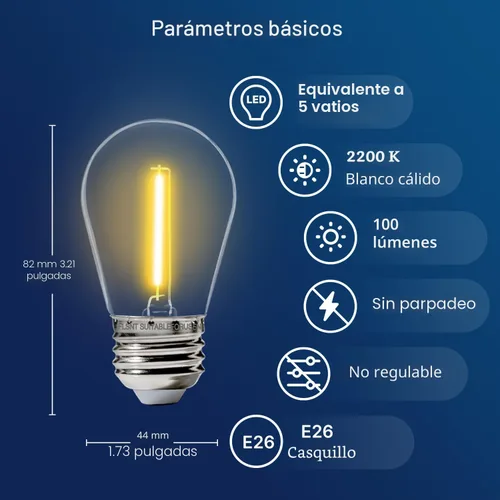 Vista 2 de Paquete de 15 bombillas LED de repuesto para exteriores FLSNT para luces de cadena, bombillas colgantes LED S14 para patio, jardín, base E26, 2200 K
