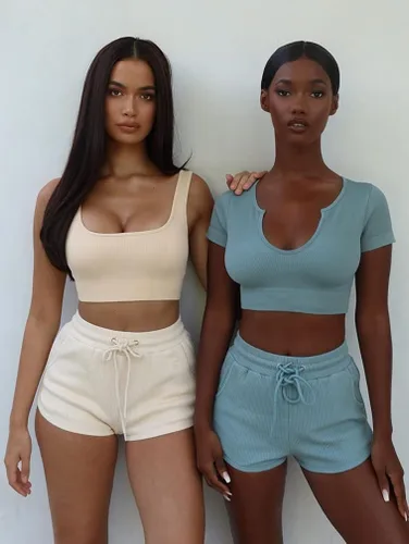 Vista 6 de GXIN Conjunto de 3 piezas de entrenamiento acanalado sin costuras para mujer, camiseta de manga corta para yoga, brasier deportivo sexy + camiseta