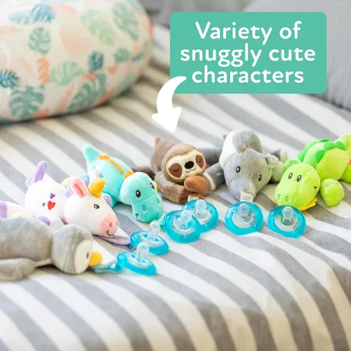 Vista 6 de Nuby Calming Natural Flex Snuggleez Chupete con felpa Combo Set para acurrucarse con comodidad, cocodrilo
