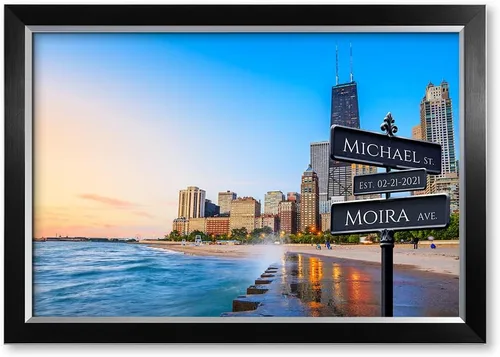 Vista 102 de IPIC - Personalized Framed Canvas with Custom Street Sign in Boston Personalized Street Signs with Names, Custom Canvas Print, Boston Sunset