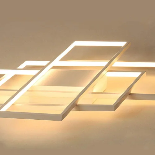 Vista 6 de OUKANING Lámpara de techo LED moderna de 43 pulgadas, lámpara geométrica de montaje empotrado, lámpara de 3 colores con control remoto, lámpara