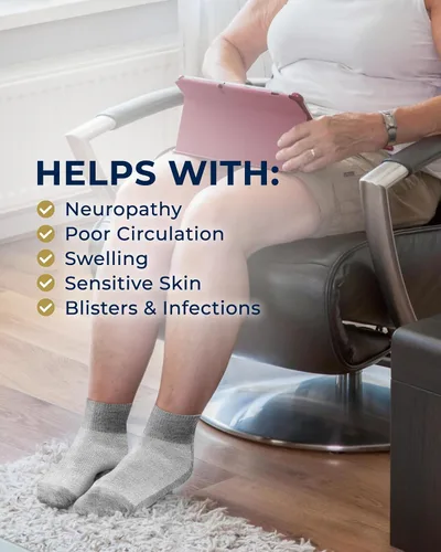 Vista 4 de Pembrook 6 pares de calcetines tobilleros diabéticos para hombres y mujeres con agarres, calcetines de neuropatía de 12 colores para hombres