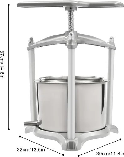 Vista 3 de Prensa de vino de frutas, molinillo de sidra de frutas con barriles de acero inoxidable duales, máquina de prensa manual con estructura triangular