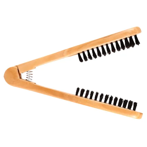 Vista 9 de El doble echó a un lado el peine que endereza el pelo, cepillo desenredante de madera de la forma de V con antiestático, jabalí