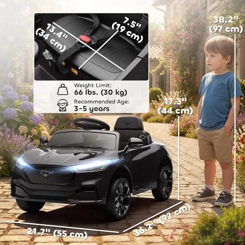 Vista 7 de Qaba Coche eléctrico con licencia Ford Mustang Mach-E para niños de 12 V Negro