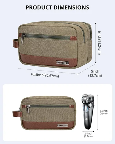 Vista 3 de WITZMAN Neceser de lona para hombre, organizador de kit de Dopp colgante, resistente al agua, bolsa de artículos de tocador de viaje, bolsa de baño