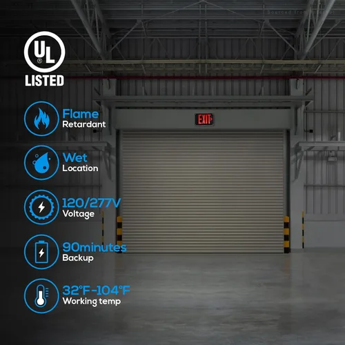 Vista 4 de LEONLITE Señal de salida LED roja, luz de salida de ubicación húmeda con batería de respaldo, certificación UL, iluminación de emergencia cableada