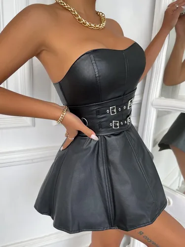Vista 6 de Alivila. Y Fashion. - Vestido de piel sintética para mujer, estilo corsetería steampunk, para fiestas o clubes.