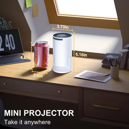 Vista 7 de Mini proyector con WiFi y Bluetooth 5.4, Android 14, soporte 4K/8K, aplicaciones Keystone automático, proyector elegante portátil para películas