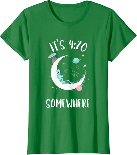 Vista 27 de Funny Weed Joint Smoking Moon Alien It's 4:20 Somewhere Camiseta, Negro, S
