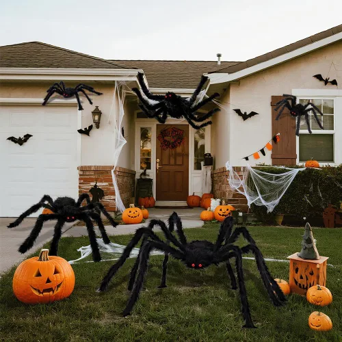 Vista 2 de WODMAZ Paquete de 6 decoraciones de araña de Halloween para exteriores, decoraciones de araña grande peluda aterradora con diferentes tamaños