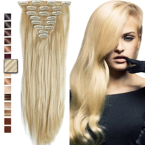 Vista 25 de S-noilite 8 piezas de extensiones de cabello largo con clip para mujer, extensiones de cabello sintético de doble trama, 18 pulgadas, #12H24 Honey