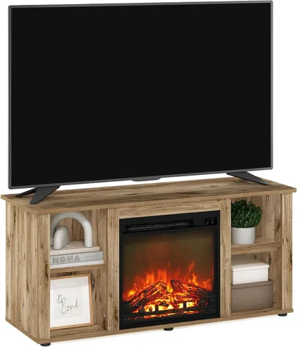 Vista 9 de Furinno Jensen Soporte de Centro de Entretenimiento con Chimenea para TV de hasta 55 Pulgadas, Americano, Eléctrico con Cable, Ajustable