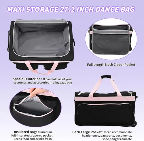 Vista 4 de Oeaear Bolsa de baile con perchero, bolsa de competición de baile con estante, bolsa de lona imprescindible para competencia de baile, bolsas