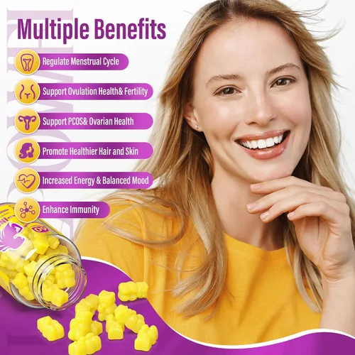 Vista 2 de Myo-inositol y D-Chiro Inositol, Gomitas de inositol con vitamina D3, glicinato de magnesio, omega-3, folato y zinc, suplemento de inositol ciclo