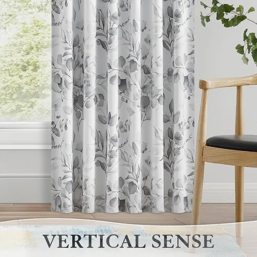 Vista 5 de Cortinas florales 100% opacas, cortinas con ojales de 84 pulgadas de largo, 2 paneles para dormitorio y sala de estar, cortinas estampadas de hojas