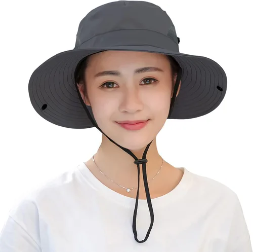 Vista 2 de Muryobao - Gorro de pesca para mujer, protección UV, plegable, con borde ancho