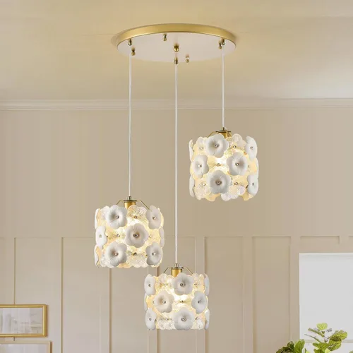 Vista 12 de Lámpara colgante de cristal dorado, paquete de 1 lámpara colgante de techo pequeña con flores modernas, 1 luz para cocina, isla, fregadero, comedor