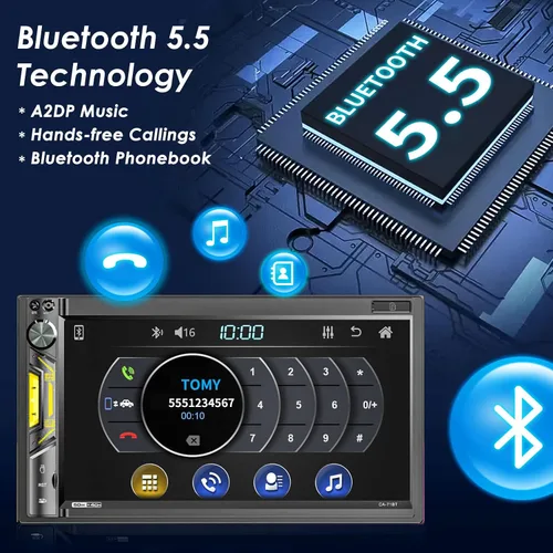 Vista 3 de Estéreo de coche Bluetooth de doble din: receptor de audio de coche con pantalla táctil LCD de 7 pulgadas - Mirrorlink MP5 Radio para coche con AM