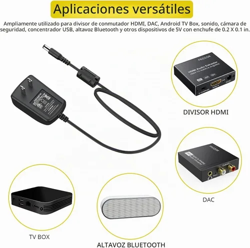 Vista 4 de PROZOR Adaptador de fuente de alimentación Adaptador de corriente alterna 5V 1A Transformador Cargador de pared Longitud del cable de CC 60.2 in