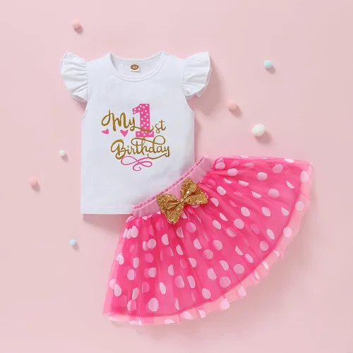 Vista 9 de Conjunto de mameluco de algodón para el primer cumpleaños para niñas con lentejuelas y lazo para la cabeza, 3 piezas
