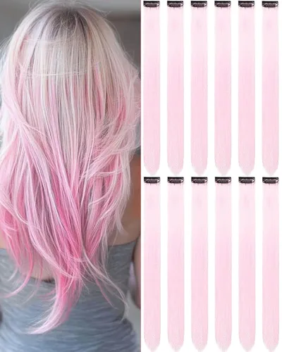 Vista 8 de 12 extensiones de cabello negro con clip, extensiones de cabello de color de 22 pulgadas, extensiones de cabello sintético largo y lacio para mujer